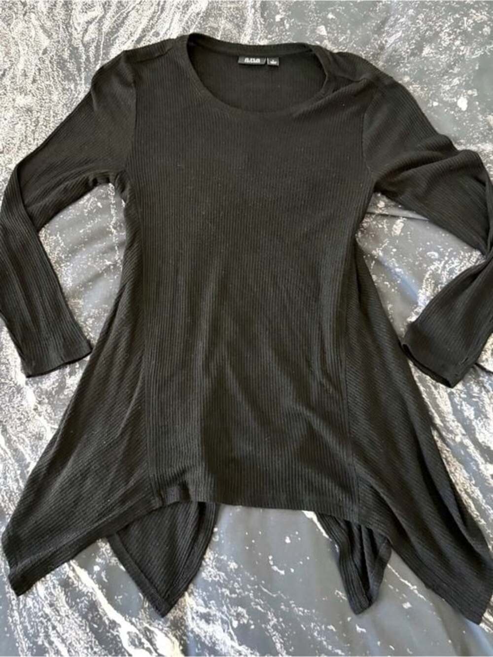 a.n.a Black Ribbed Knit Tunic T-Shirt Top Casual Long Sleeve Size Large - Fairy
